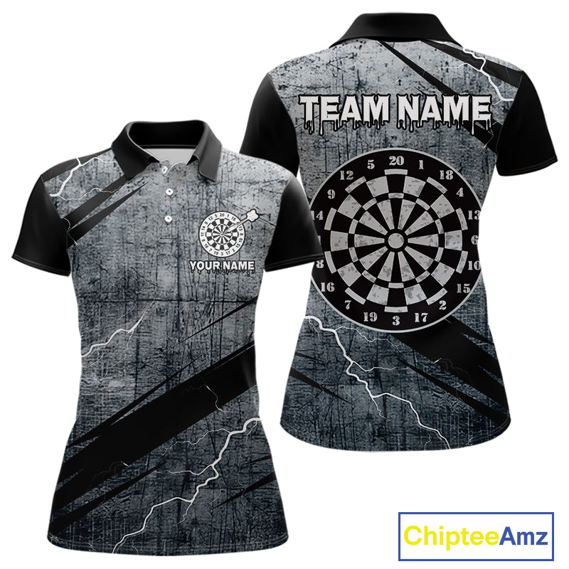 Grey Grunge Dartboard Darts Team Shirt - Custom Name - Women's Darts Jersey NYN0354