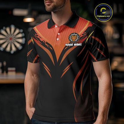 Custom Men's Dart Shirt With Orange Tiger Dartboard - Custom Team & Player Name NYN0358