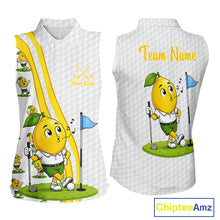 Load image into Gallery viewer, Sleeveless shirt with cartoon lemon character on a golf course, featuring 'Team Name' text