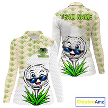 Load image into Gallery viewer, Long-sleeve shirt with golf ball design and customizable text on a white background