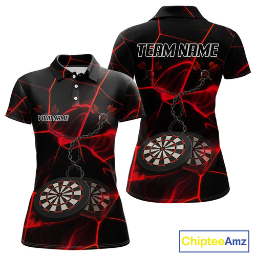 Flame Dartboard & Chains Darts Shirt For Women - Custom Name & Team Jersey | Opt1 - Red NYN0625