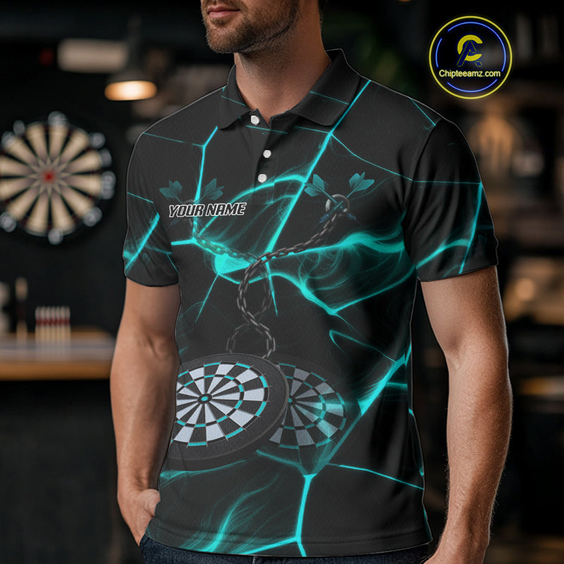 Flame Dartboard & Chains Darts Shirt For Men - Custom Name & Team Jersey | Opt2 - Turquoise NYN0626