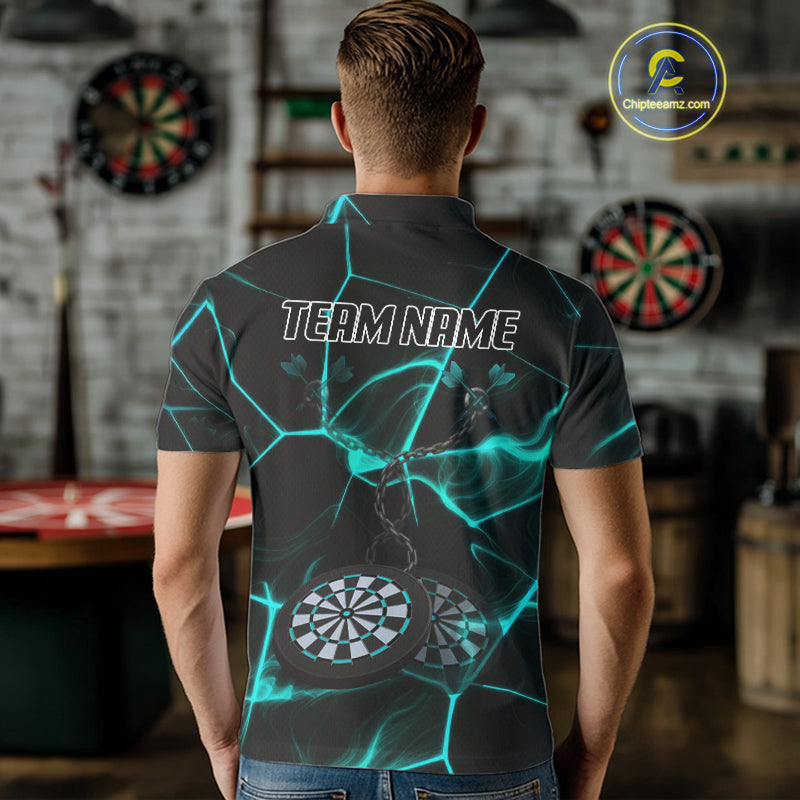 Flame Dartboard & Chains Darts Shirt For Men - Custom Name & Team Jersey | Opt2 - Turquoise NYN0626