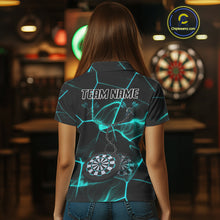 Load image into Gallery viewer, Flame Dartboard &amp; Chains Darts Shirt For Women - Custom Name &amp; Team Jersey | Opt2 - Turquoise NYN0626