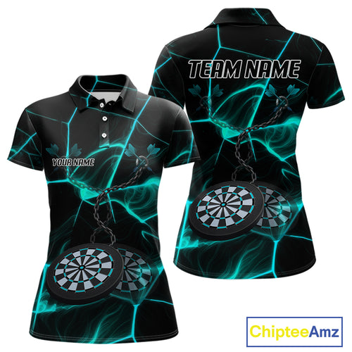Flame Dartboard & Chains Darts Shirt For Women - Custom Name & Team Jersey | Opt2 - Turquoise NYN0626