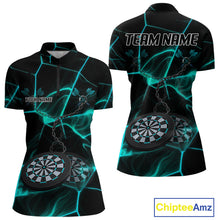 Load image into Gallery viewer, Flame Dartboard &amp; Chains Darts Shirt For Women - Custom Name &amp; Team Jersey | Opt2 - Turquoise NYN0626