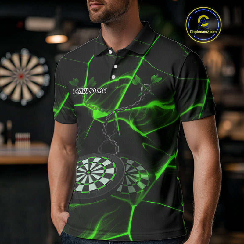 Flame Dartboard & Chains Darts Shirt For Men - Custom Name & Team Jersey | Opt3 - Green NYN0627