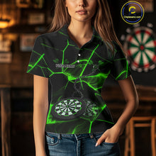 Load image into Gallery viewer, Flame Dartboard &amp; Chains Darts Shirt For Women - Custom Name &amp; Team Jersey | Opt3 - Green NYN0627