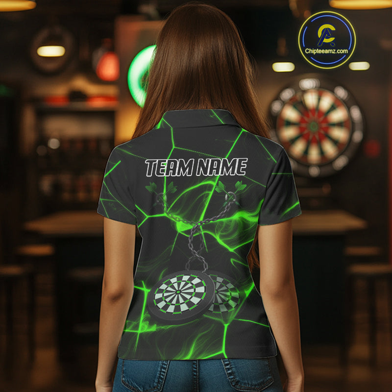 Flame Dartboard & Chains Darts Shirt For Women - Custom Name & Team Jersey | Opt3 - Green NYN0627