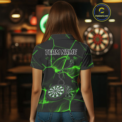 Flame Dartboard & Chains Darts Shirt For Women - Custom Name & Team Jersey | Opt3 - Green NYN0627