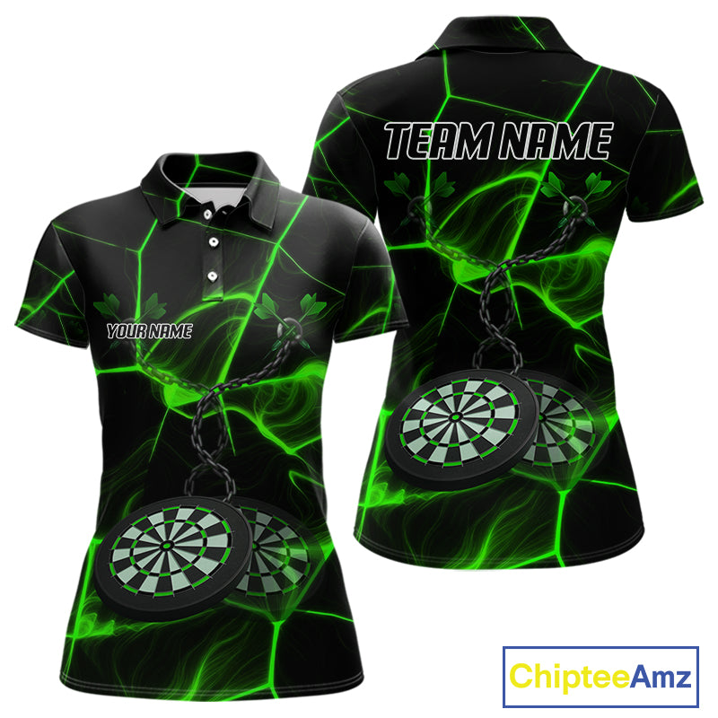 Flame Dartboard & Chains Darts Shirt For Women - Custom Name & Team Jersey | Opt3 - Green NYN0627
