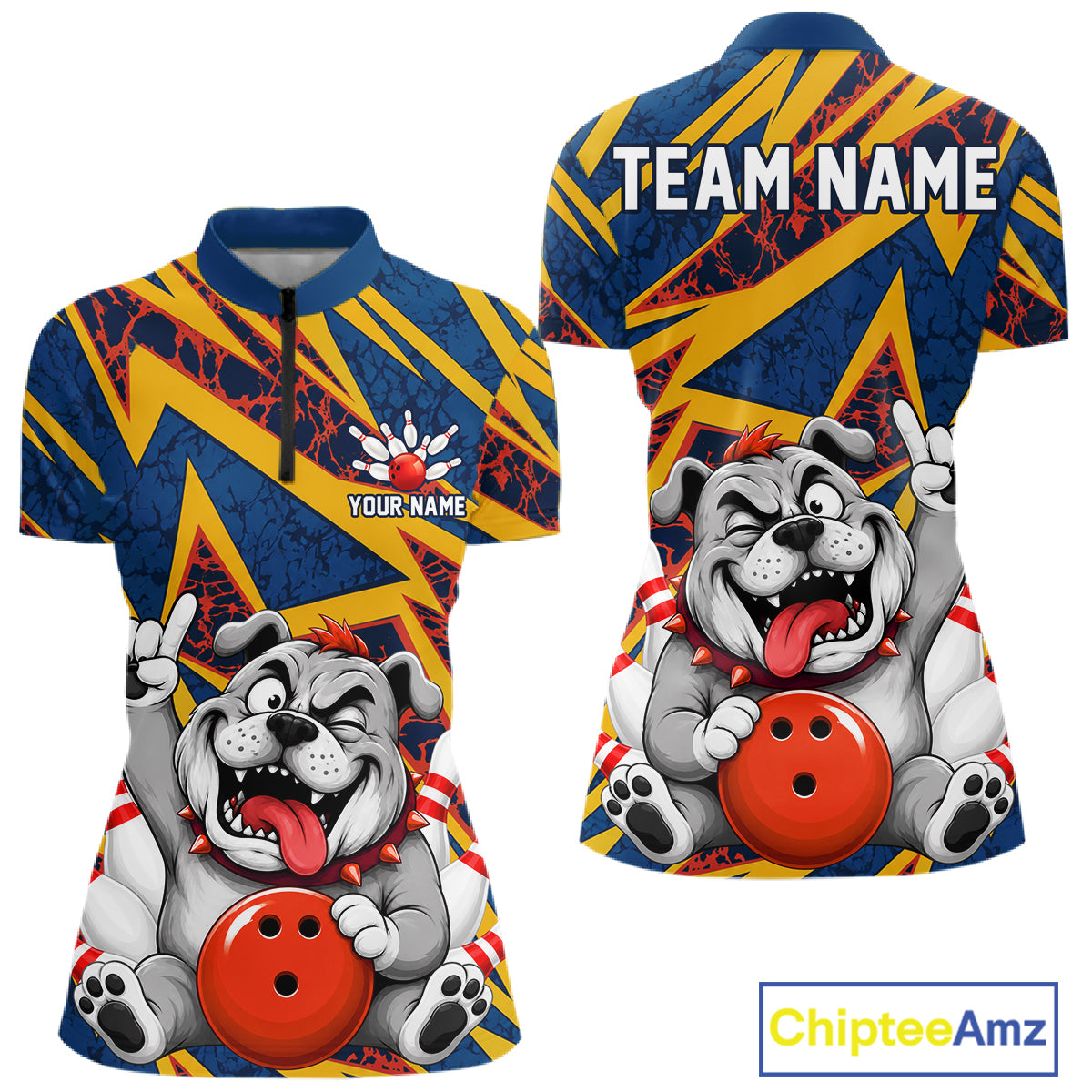 Rock-On Bulldog Women's Quarter-Zip Bowling Shirt, Personalized Bulldog Team Jersey, Performance Athletic Apparel