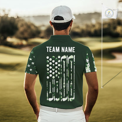 Custom American Flag Green Shamrock Mens Golf Polo Shirt St Patrick Golf Team Shirt NYN4223