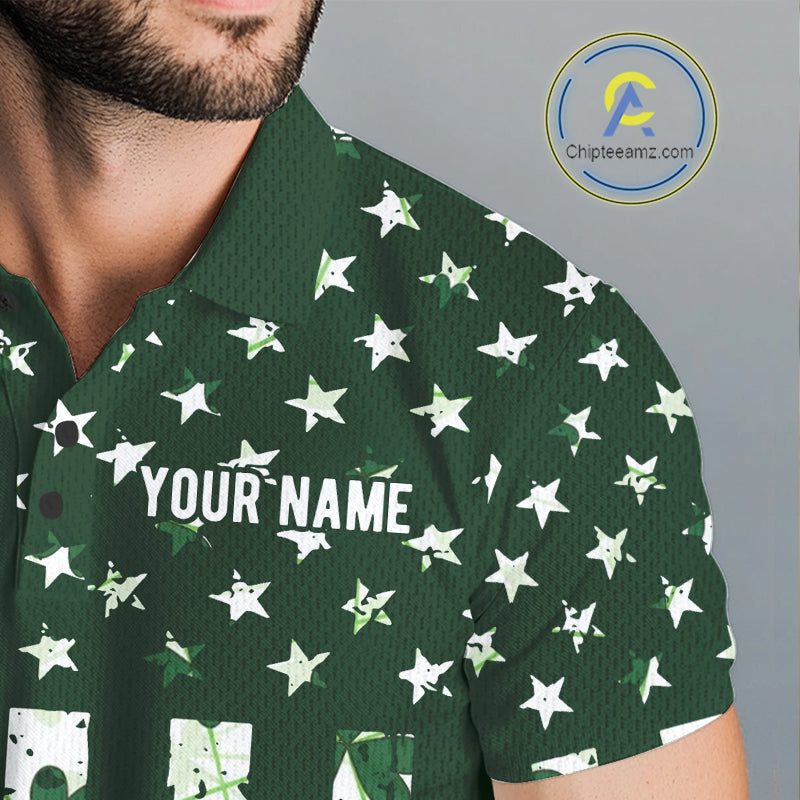 Custom American Flag Green Shamrock Mens Golf Polo Shirt St Patrick Golf Team Shirt NYN4223