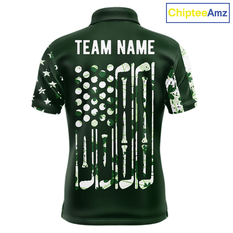Custom American Flag Green Shamrock Mens Golf Polo Shirt St Patrick Golf Team Shirt NYN4223