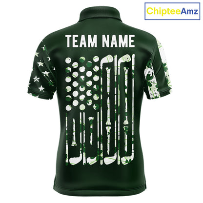 Custom American Flag Green Shamrock Mens Golf Polo Shirt St Patrick Golf Team Shirt NYN4223