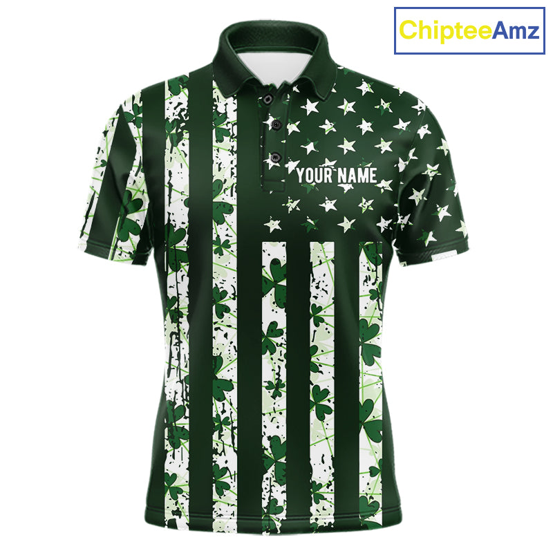 Custom American Flag Green Shamrock Mens Golf Polo Shirt St Patrick Golf Team Shirt NYN4223