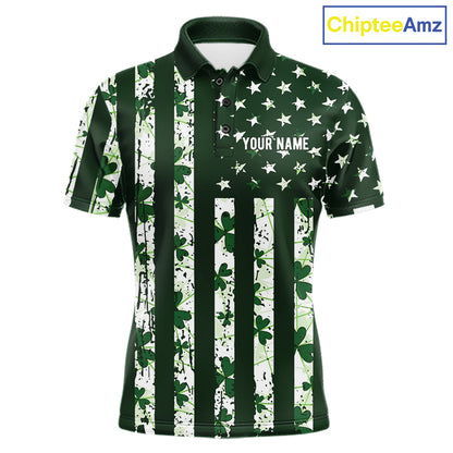Custom American Flag Green Shamrock Mens Golf Polo Shirt St Patrick Golf Team Shirt NYN4223