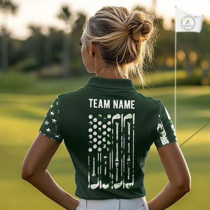 Custom American Flag Green Shamrock Womens Golf Polo Shirt St Patrick Golf Team Shirt NYN4223