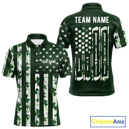 Custom American Flag Green Shamrock Mens Golf Polo Shirt St Patrick Golf Team Shirt NYN4223