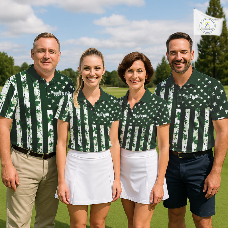 Custom American Flag Green Shamrock Mens Golf Polo Shirt St Patrick Golf Team Shirt NYN4223
