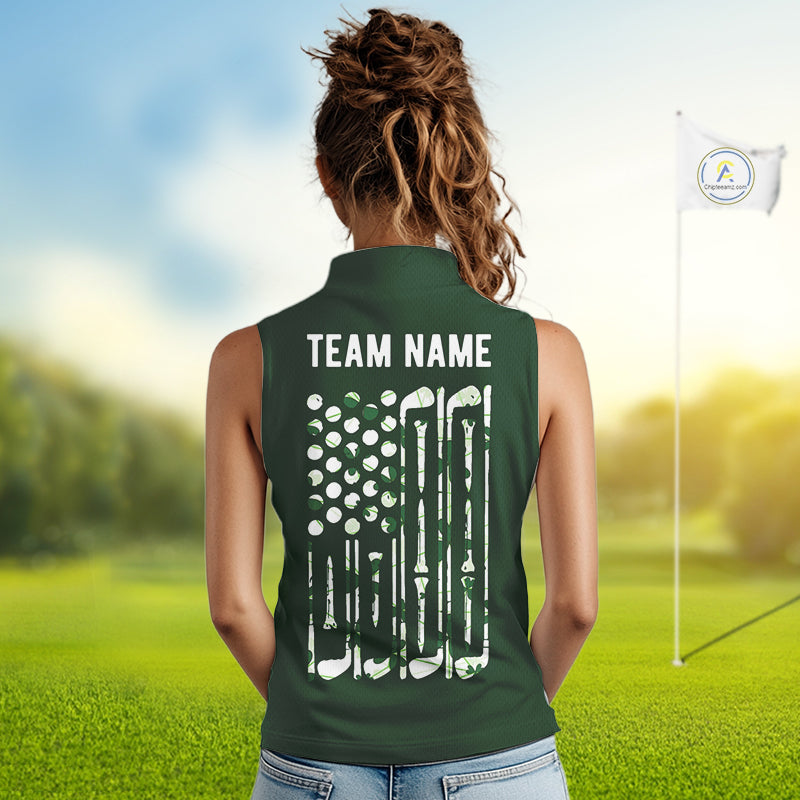 Custom American Flag Green Shamrock Womens Golf Sleeveless Polo Shirt St Patrick Golf Team Shirt NYN4223