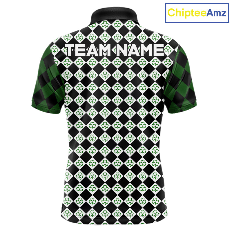 Custom Black & Green Argyle Pattern Shamrock Golf Polo Shirt For Men St Patrick Golf Team Shirt NYN4224
