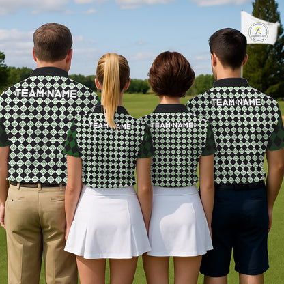 Custom Black & Green Argyle Pattern Shamrock Golf Polo Shirt For Men St Patrick Golf Team Shirt NYN4224