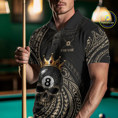 Beige Tribal Skull Pool Billiard Shirts For Men Custom Skull Crown 8 Ball Billiard Team Jersey NYN4610