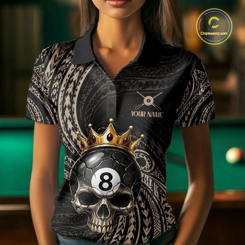Beige Tribal Skull Pool Billiard Shirts For Women Custom Skull Crown 8 Ball Billiard Team Jersey NYN4610