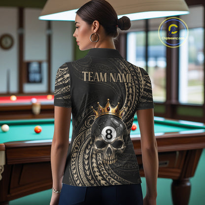 Beige Tribal Skull Pool Billiard Shirts For Women Custom Skull Crown 8 Ball Billiard Team Jersey NYN4610