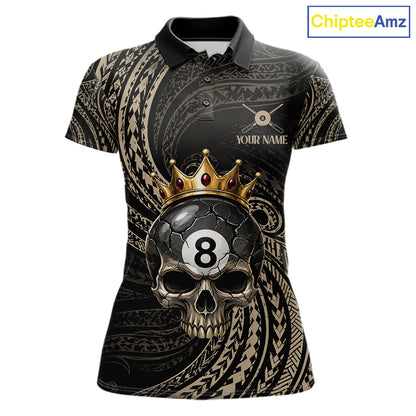 Beige Tribal Skull Pool Billiard Shirts For Women Custom Skull Crown 8 Ball Billiard Team Jersey NYN4610