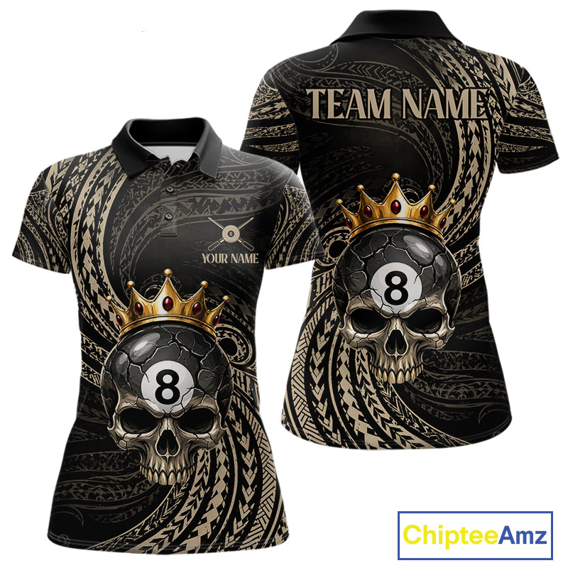 Beige Tribal Skull Pool Billiard Shirts For Women Custom Skull Crown 8 Ball Billiard Team Jersey NYN4610