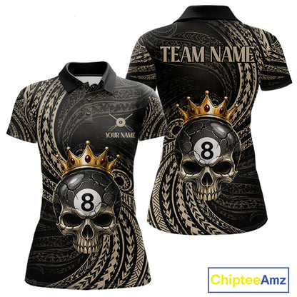 Beige Tribal Skull Pool Billiard Shirts For Women Custom Skull Crown 8 Ball Billiard Team Jersey NYN4610