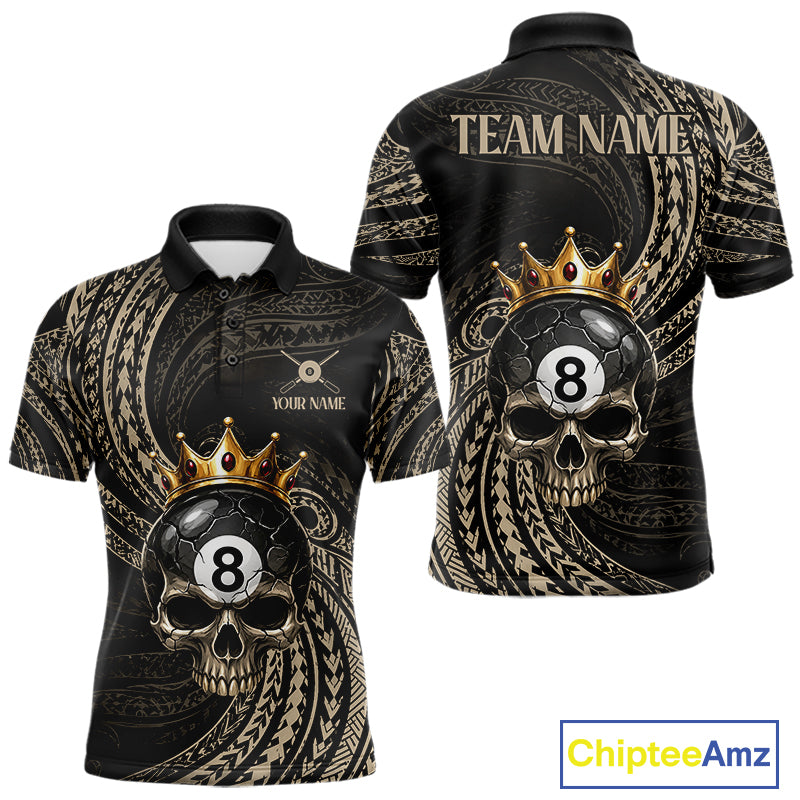 Beige Tribal Skull Pool Billiard Shirts For Men Custom Skull Crown 8 Ball Billiard Team Jersey NYN4610