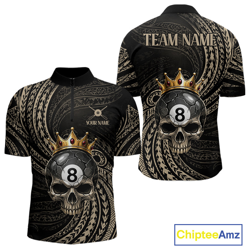 Beige Tribal Skull Pool Billiard Shirts For Men Custom Skull Crown 8 Ball Billiard Team Jersey NYN4610