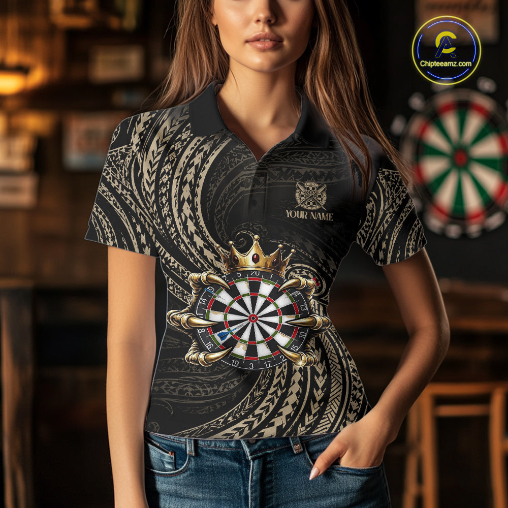 Beige Tribal Skull Darts Shirts For Women Custom Skull Crown 8 Ball Darts Team Jersey NYN4611