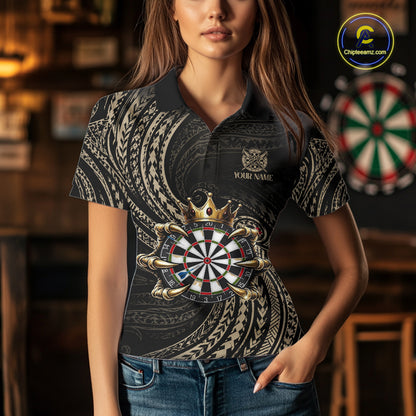 Beige Tribal Skull Darts Shirts For Women Custom Skull Crown 8 Ball Darts Team Jersey NYN4611