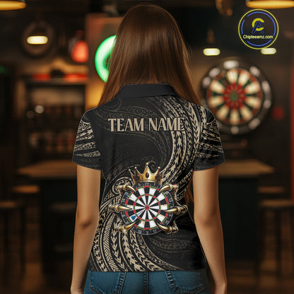 Beige Tribal Skull Darts Shirts For Women Custom Skull Crown 8 Ball Darts Team Jersey NYN4611