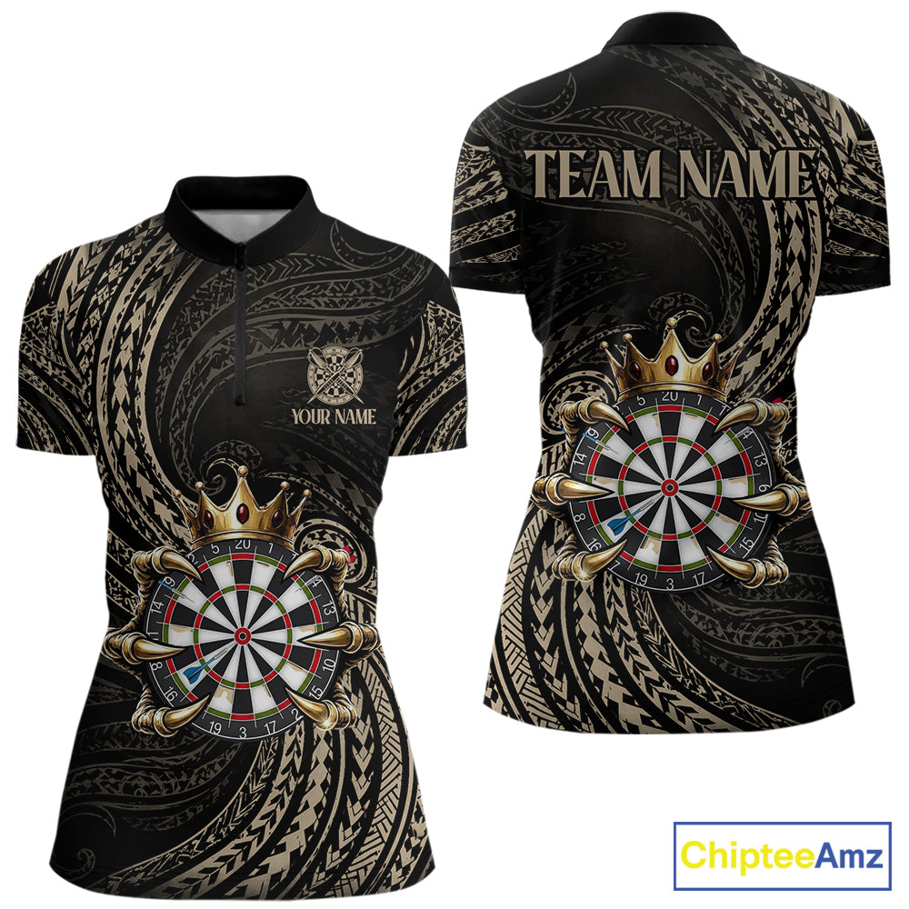 Beige Tribal Skull Darts Shirts For Women Custom Skull Crown 8 Ball Darts Team Jersey NYN4611