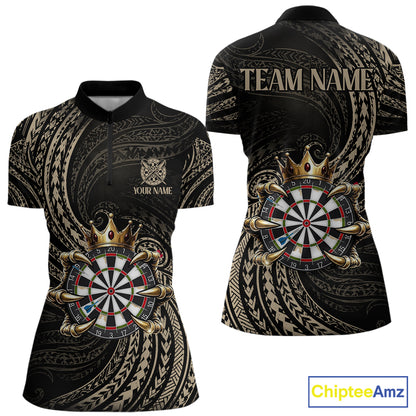 Beige Tribal Skull Darts Shirts For Women Custom Skull Crown 8 Ball Darts Team Jersey NYN4611
