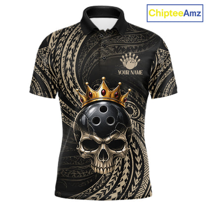 Beige Tribal Skull Bowling Ball Shirts For Men Custom Gold Crown Skull Bowling Team Jersey NYN4612
