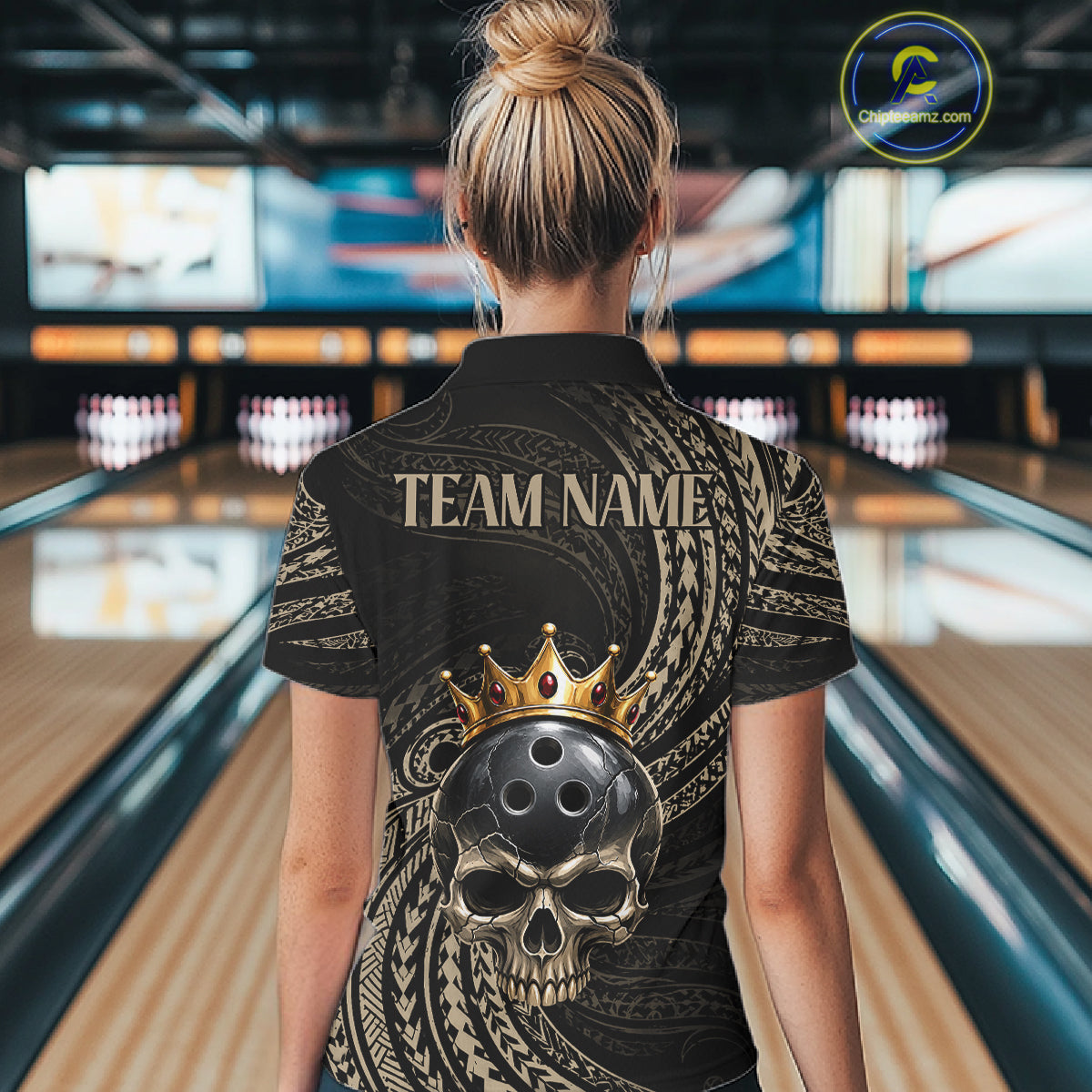 Beige Tribal Skull Bowling Ball Shirts For Women Custom Gold Crown Skull Bowling Team Jersey NYN4612