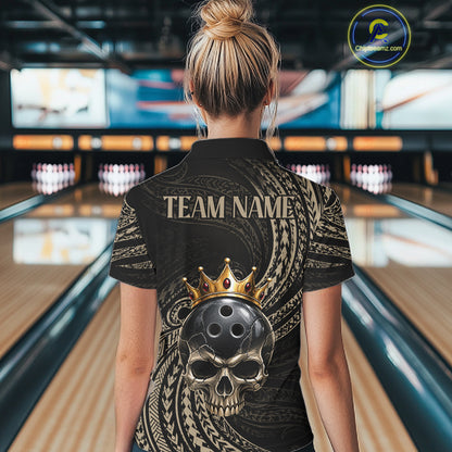 Beige Tribal Skull Bowling Ball Shirts For Women Custom Gold Crown Skull Bowling Team Jersey NYN4612