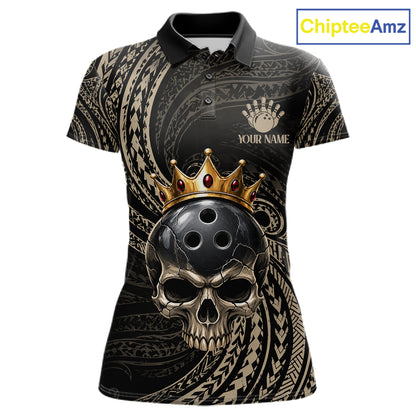 Beige Tribal Skull Bowling Ball Shirts For Women Custom Gold Crown Skull Bowling Team Jersey NYN4612
