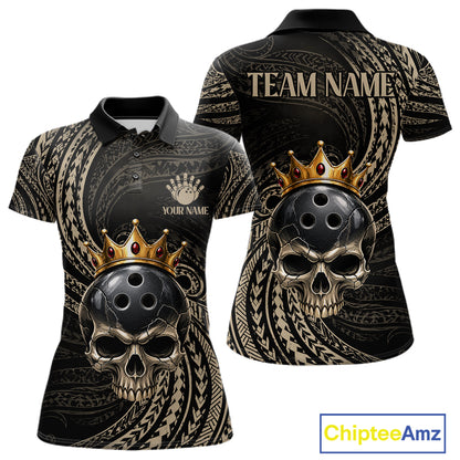 Beige Tribal Skull Bowling Ball Shirts For Women Custom Gold Crown Skull Bowling Team Jersey NYN4612