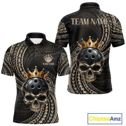 Beige Tribal Skull Bowling Ball Shirts For Men Custom Gold Crown Skull Bowling Team Jersey NYN4612