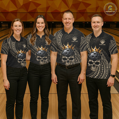 Beige Tribal Skull Bowling Ball Shirts For Women Custom Gold Crown Skull Bowling Team Jersey NYN4612
