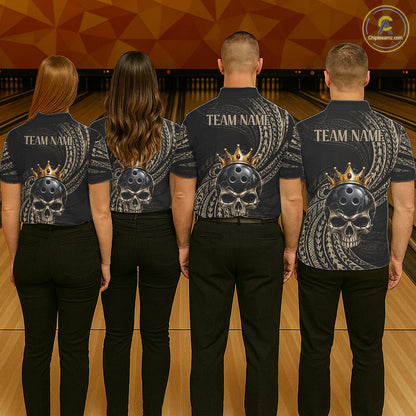 Beige Tribal Skull Bowling Ball Shirts For Women Custom Gold Crown Skull Bowling Team Jersey NYN4612