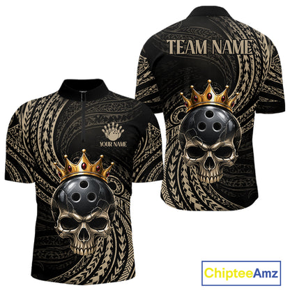 Beige Tribal Skull Bowling Ball Shirts For Men Custom Gold Crown Skull Bowling Team Jersey NYN4612